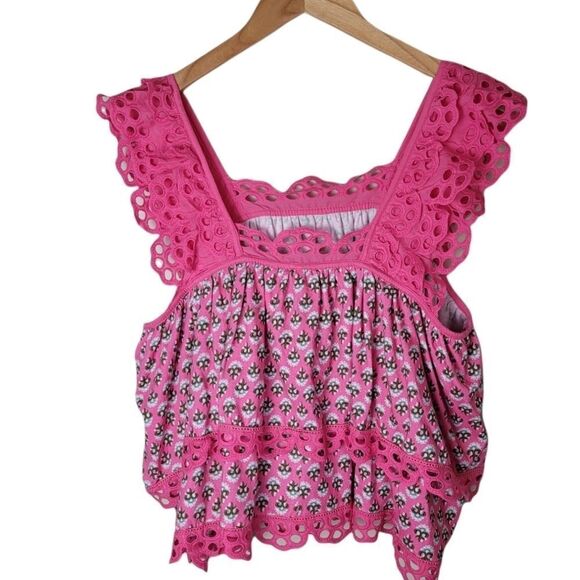 Anthropologie Let Me Be Eyelet Swing Tank Pink Size Large - Picture 3 of 8